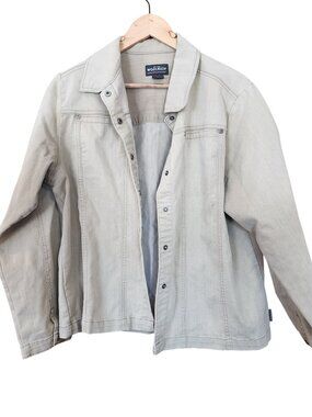 Woolrich Womens Beige Denim Jacket L Snap Button Closure Casual Lightweight size